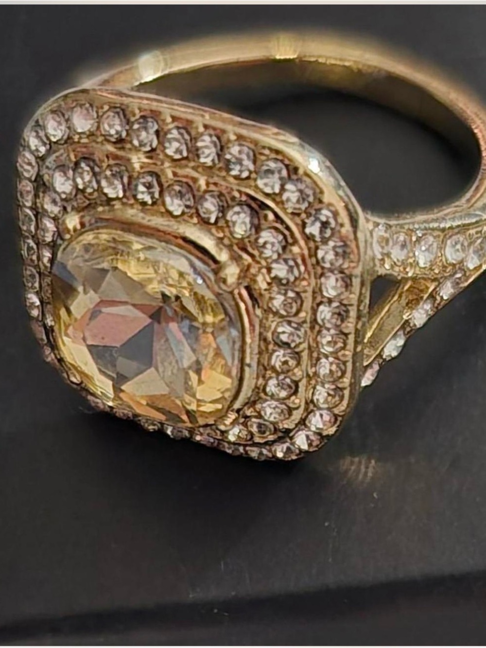Avon Gold-Tone Champagne Crystal Halo Ring - Women Jewelry